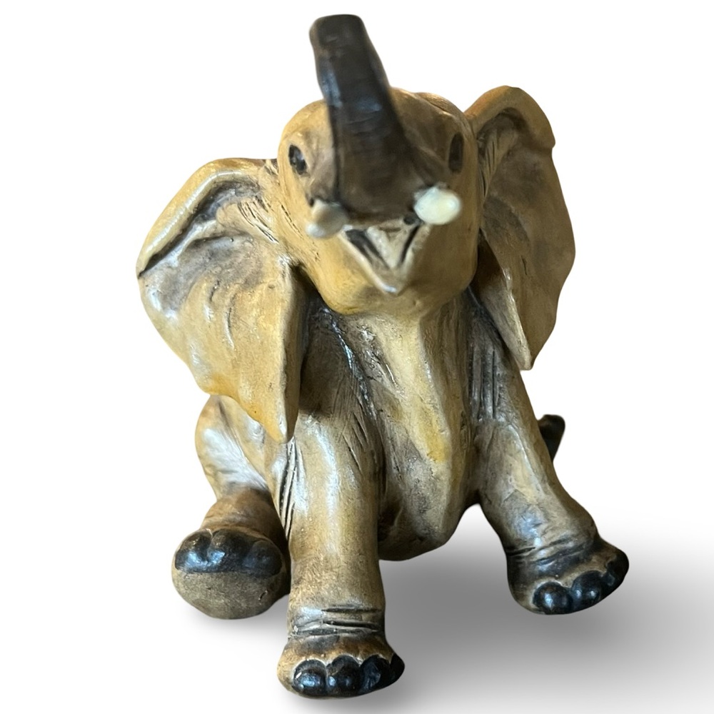Vintage Signed Guido Cacciapuoti Made in Italy Baby Elephant Figurine Trunk Up - Picture 2 of 10